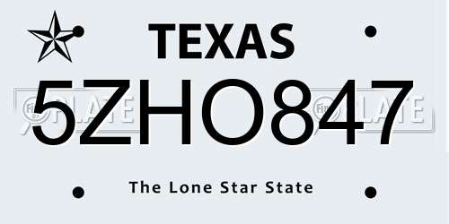 5ZHO847 Texas License Plate