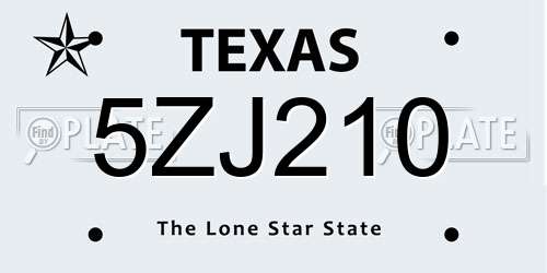 5ZJ210 Texas License Plate