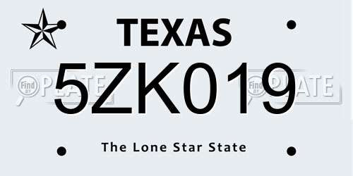 5ZK019 Texas License Plate