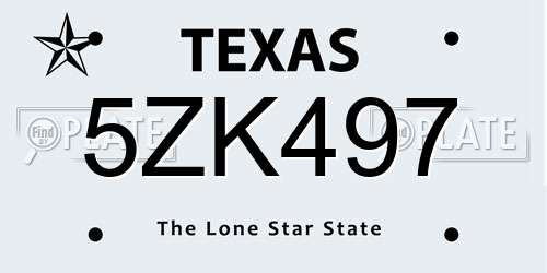 5ZK497 Texas License Plate