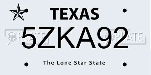 5ZKA92 Texas License Plate