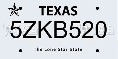 5ZKB520 Texas License Plate