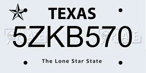 5ZKB570 Texas License Plate