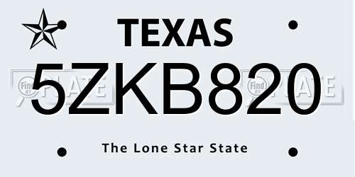 5ZKB820 Texas License Plate