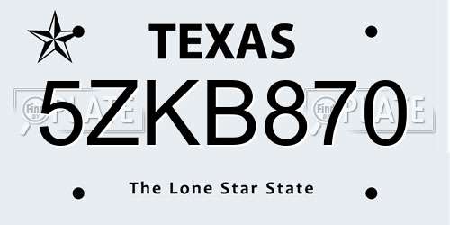 5ZKB870 Texas License Plate