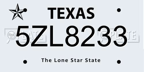 5ZL8233 Texas License Plate