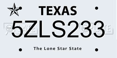 5ZLS233 Texas License Plate