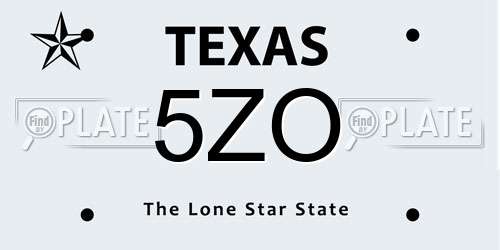5ZO Texas License Plate