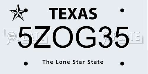 5ZOG35 Texas License Plate