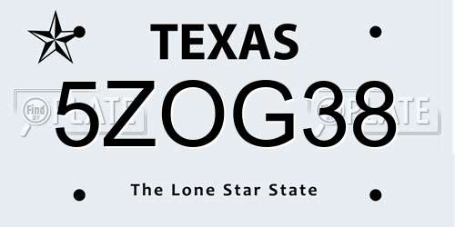 5ZOG38 Texas License Plate