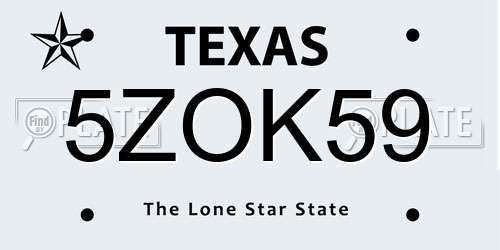 5ZOK59 Texas License Plate
