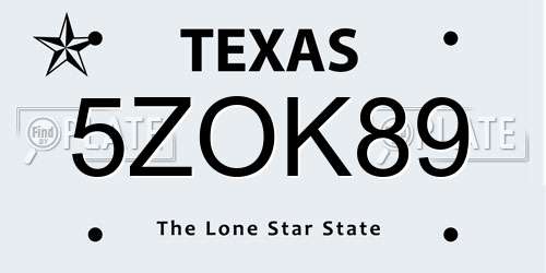 5ZOK89 Texas License Plate