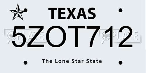 5ZOT712 Texas License Plate