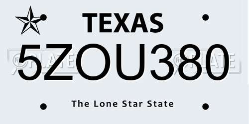 5ZOU380 Texas License Plate