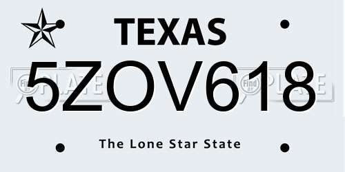 5ZOV618 Texas License Plate