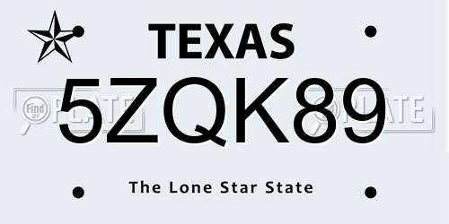 5ZQK89 Texas License Plate