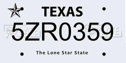 5ZR0359 Texas License Plate