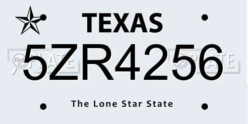 5ZR4256 Texas License Plate