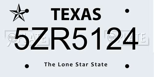 5ZR5124 Texas License Plate