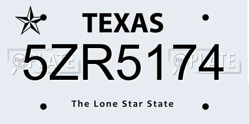 5ZR5174 Texas License Plate