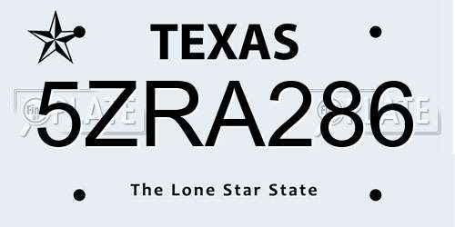 5ZRA286 Texas License Plate