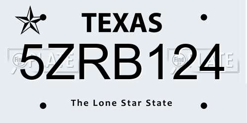 5ZRB124 Texas License Plate