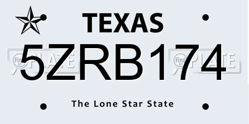 5ZRB174 Texas License Plate