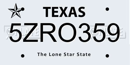 5ZRO359 Texas License Plate