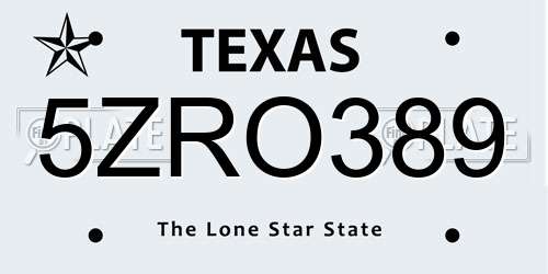 5ZRO389 Texas License Plate