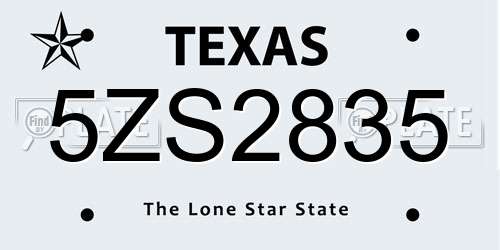 5ZS2835 Texas License Plate