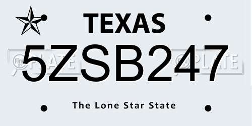 5ZSB247 Texas License Plate