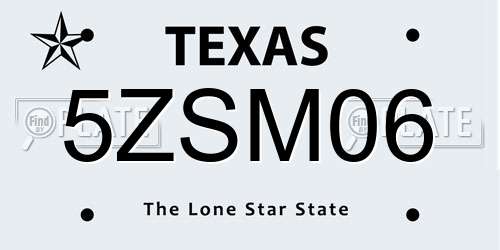 5ZSM06 Texas License Plate