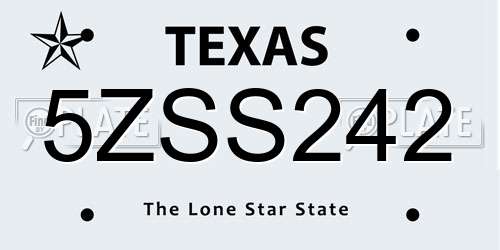 5ZSS242 Texas License Plate