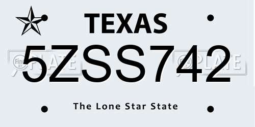 5ZSS742 Texas License Plate