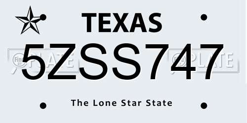 5ZSS747 Texas License Plate