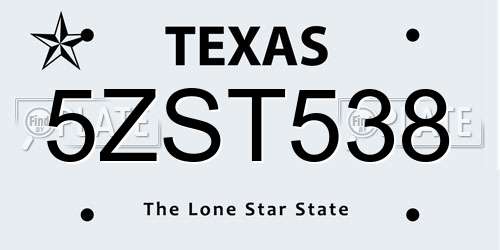5ZST538 Texas License Plate