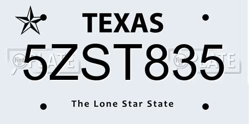 5ZST835 Texas License Plate