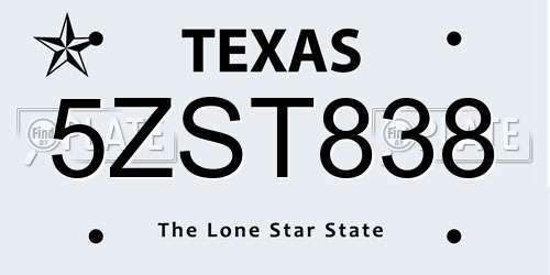 5ZST838 Texas License Plate