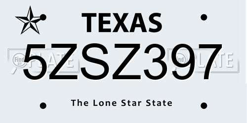 5ZSZ397 Texas License Plate