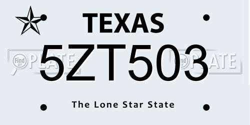 5ZT503 Texas License Plate