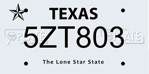 5ZT803 Texas License Plate