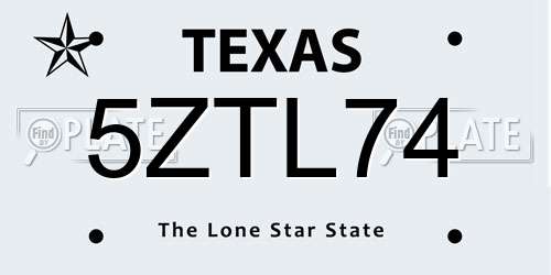 5ZTL74 Texas License Plate