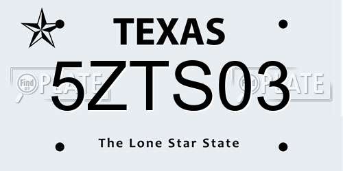 5ZTS03 Texas License Plate