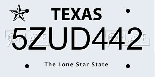 5ZUD442 Texas License Plate