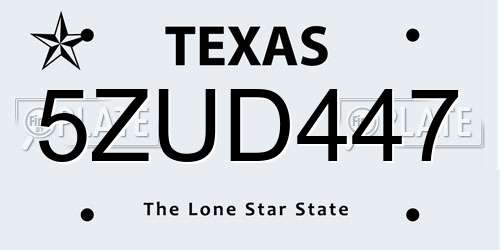 5ZUD447 Texas License Plate