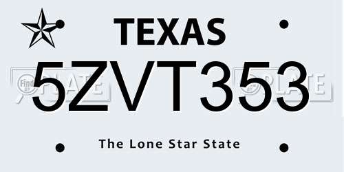 5ZVT353 Texas License Plate