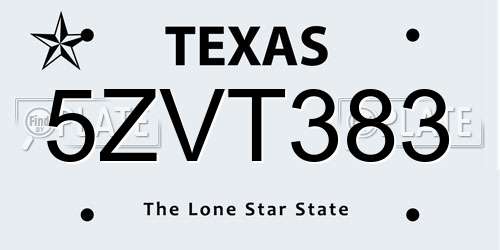 5ZVT383 Texas License Plate