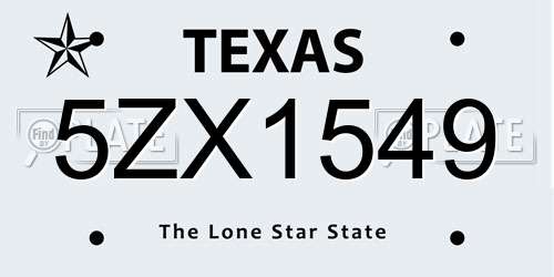 5ZX1549 Texas License Plate
