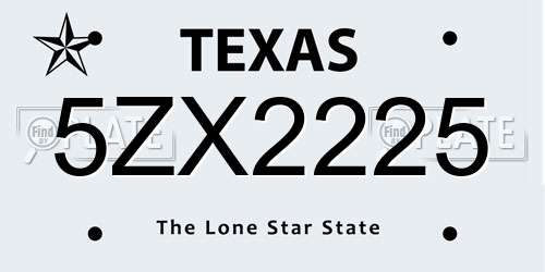 5ZX2225 Texas License Plate