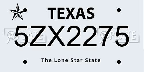 5ZX2275 Texas License Plate